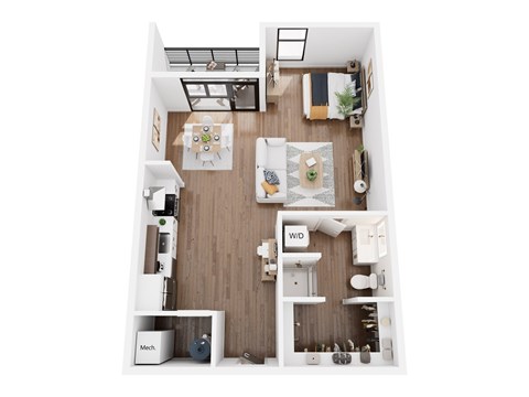 Floor plan for studio, 1 bath, 521 sqft
